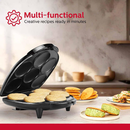 Holstein Housewares Arepa Maker - Non-Stick 6-Section Multi-Food Maker - Make Delicious Arepas, Pancakes, Corncakes, Tosti Arepa - Easy-to-Use - 6-PC - Black