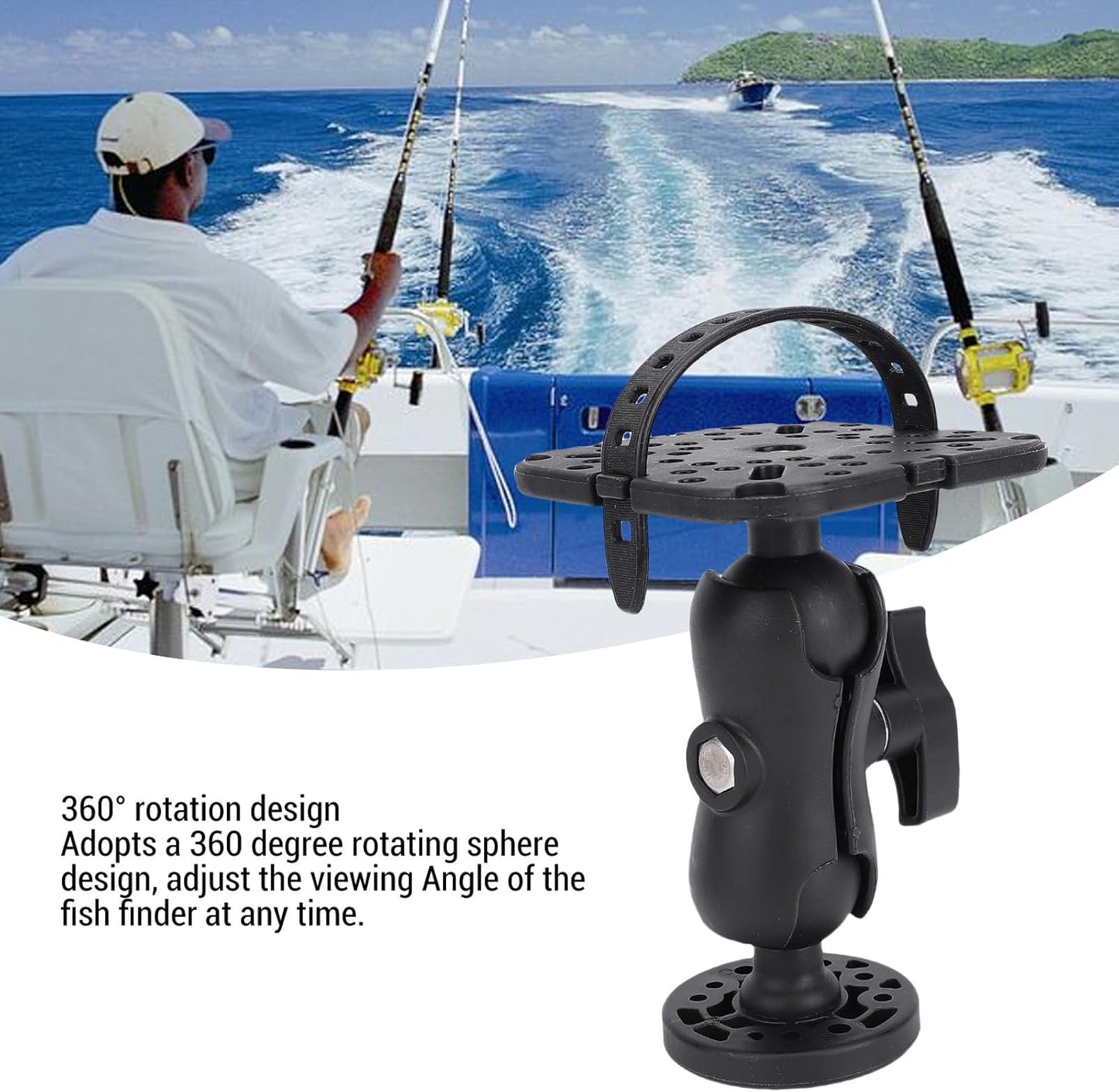 Keenso Fish Finder Mount, Universal 360 Degree Rotating Ball Bracket with ABS Material for Marine Boat Kayak Pontoon Canoe