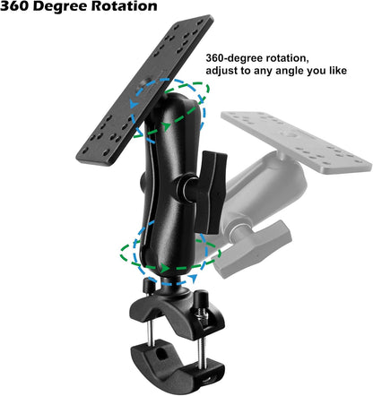 WINDFRD 1.5" Ball Aluminum Fish Finder Mount with Clamp Base for Rails 1.18'' to 2'' in Diameter, Medium Arm Marine Electronic/Depth Finder Mount for Boat, Compatible with Garmin, Lowrance and More