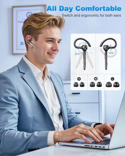 Bluetooth Headset V5.1, Wireless Headset with 500mAh Charging Case ENC Noise Cancelling Microphone, Bluetooth Earpiece 72H Talk Hands-Free Headphones for Cell Phone Office Business Driving (M51)