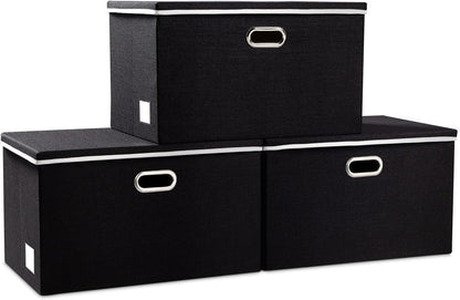 PRANDOM Large Foldable Storage Bin with Lid [1-Pack] Linen Fabric Decorative Storage Box Organizer Containers Basket Cube with Handles Divider for Bedroom Closet Office Living Room (17.7x11.8x11.8")