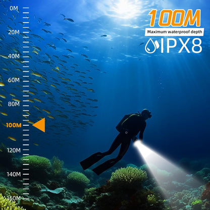 Wurkkos DL02 Scuba Diving Flashlight, Max 3000Lumen, 496M Long Range, 100M Underwater, Power Indicator, 3 Lighting Modes, Submarine Light for Deep Sea Cave