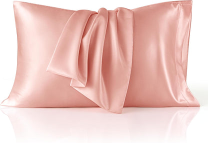 Bedsure Satin Pillow Case Queen Size 2 Pack, Similar to Silk Pillow Cases, Silky Pillowcase Covers with Envelope Closure, Room Decor Valentine Gifts for Women Men, Grey, 20x30 Inches