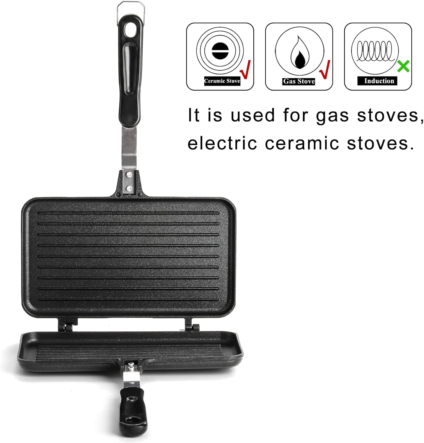 SOUJOY Sandwich Maker, Non-stick Grill Panini Maker Pan with Handle, Stovetop Toasted Aluminum Flip Pan Indoor Outdoor Camping Home Kitchen Breakfast