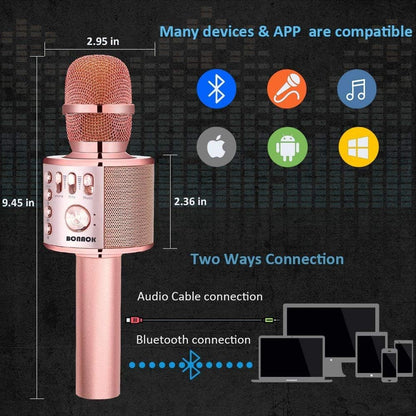 BONAOK Wireless Bluetooth Karaoke Microphone,3-in-1 Portable Instrument Wireless Microphone Mic Speaker Machine Home Party Birthday for All Smartphones（Black）