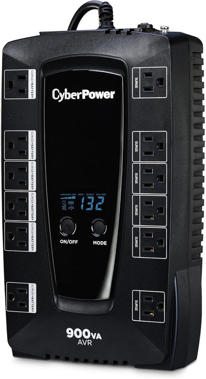 CyberPower AVRG900LCD Intelligent LCD UPS System, 900VA/480W, 12 Outlets, AVR, Compact