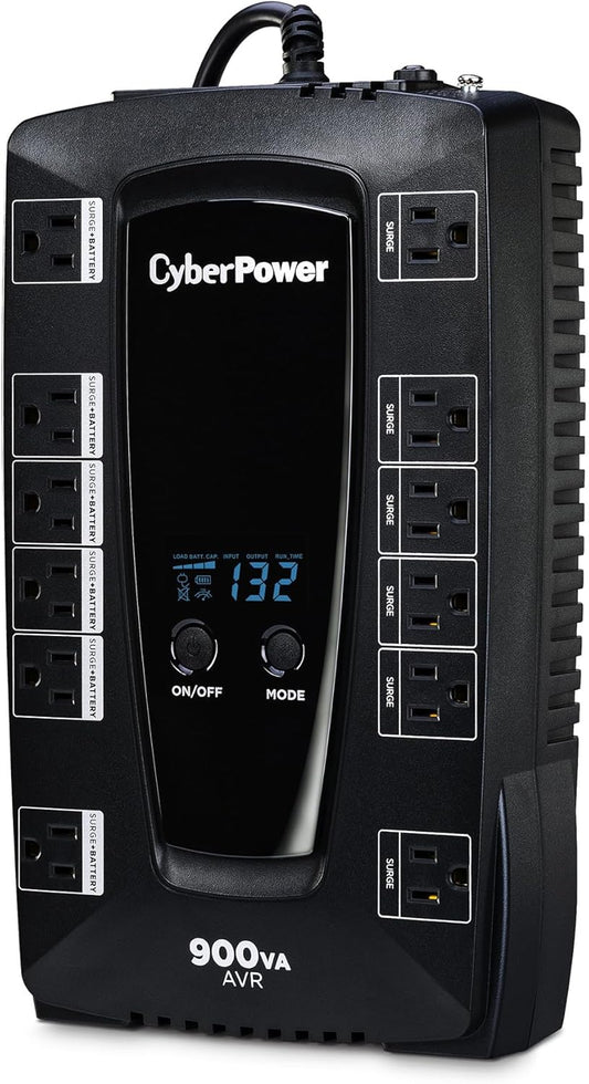 CyberPower AVRG900LCD Intelligent LCD UPS System, 900VA/480W, 12 Outlets, AVR, Compact