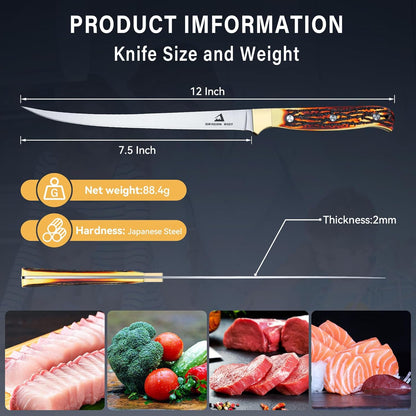 DRAGON RIOT Fillet Knife 7.5 inch Professional Boning Knife for Filleting Japanese Stainless Steel Fish Knife with Ergonomic Handle Super Sharp Fish Filleting Knife for Meat Poultry Cutting