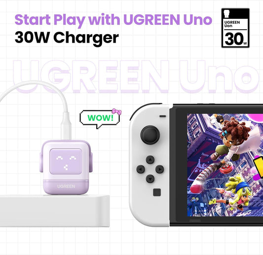 UGREEN Uno 30W USB C Charger, Nexode Robot GaN Fast Charger Block, Compact Wall Charger Power Adapter for iPhone 15 Pro Max/14, Galaxy S24/S23/S22, Pixel 7 Pro/8 Pro, MacBook Air, iPad Pro, Purple - PuriLite