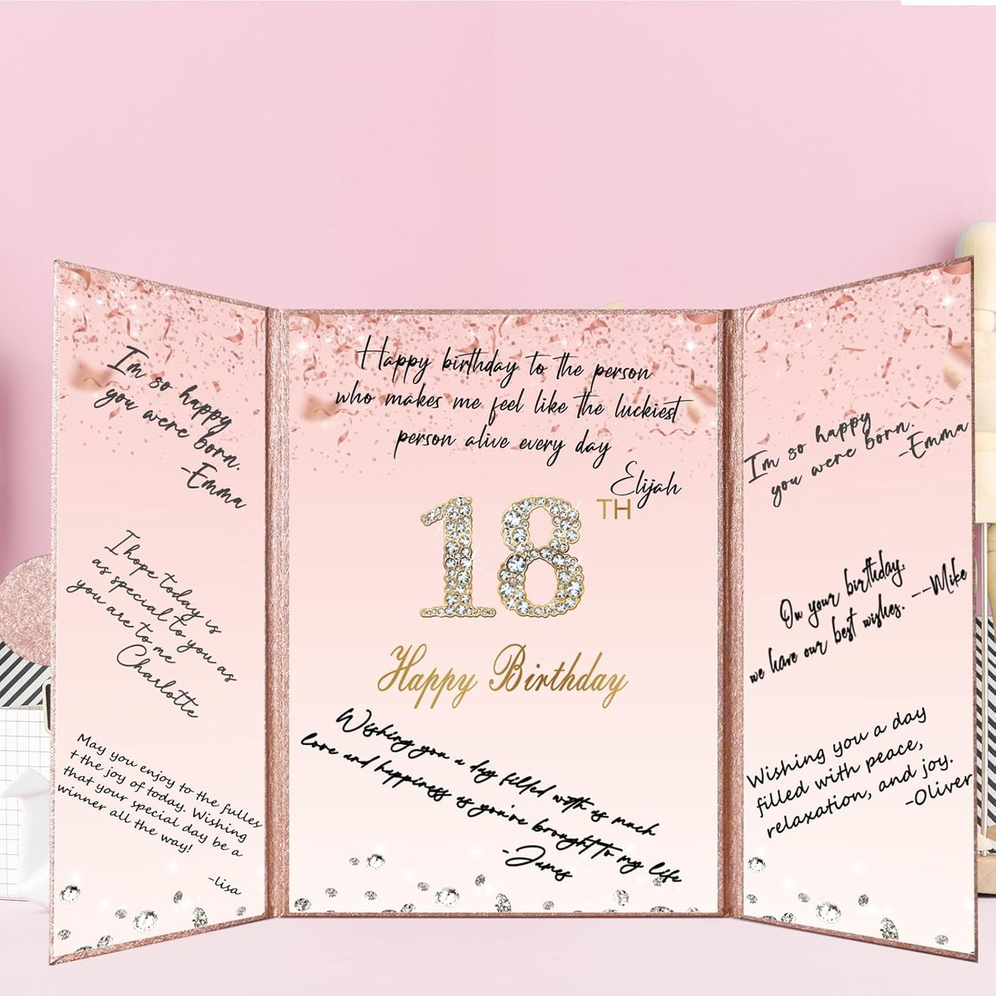 Crenics Rose Gold 70th Birthday Decorations, Creative 70th Birthday Guest Sign in Book Alternative, Large 70th Birthday Signature Book 12" x 18", Great 70 Years Old Birthday Gifts for Women - PuriLite
