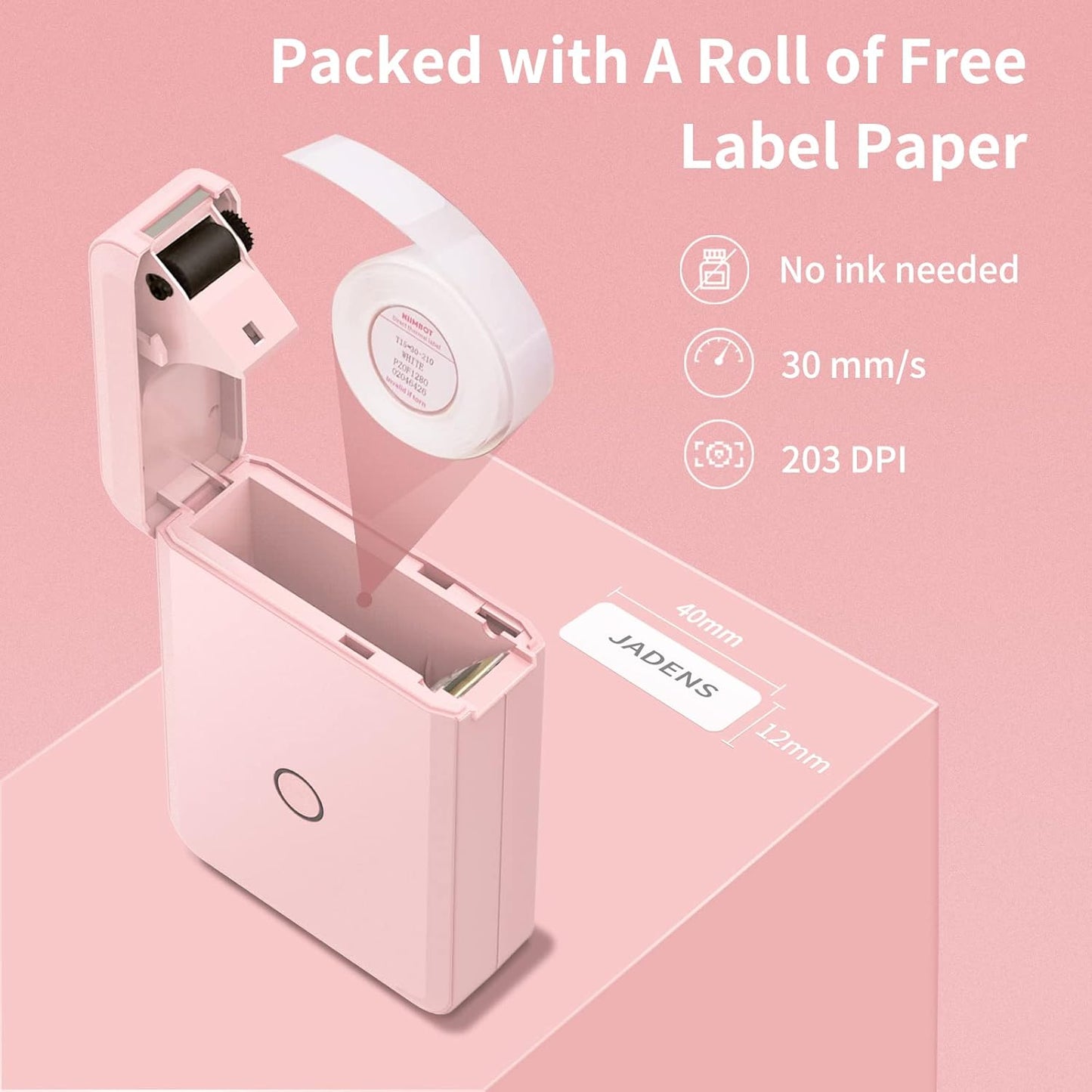 JADENS Label Maker Machine with Tape, D110 Portable Bluetooth Label Printer for Storage, Shipping, Barcode, Mailing, Office, Home, Organizing, Mini Label Makers with Multiple Templates, Light Pink