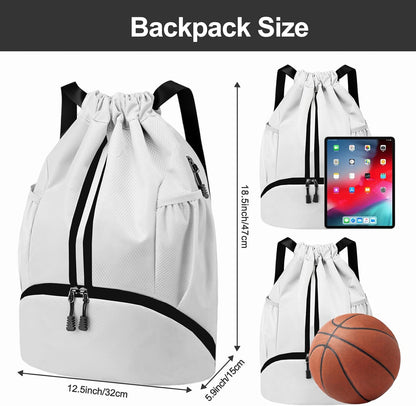 Hoedia Sports Drawstring Backpack - String Swim Gym Bag with Shoes Compartment and Wet Proof Pocket for Women/Men