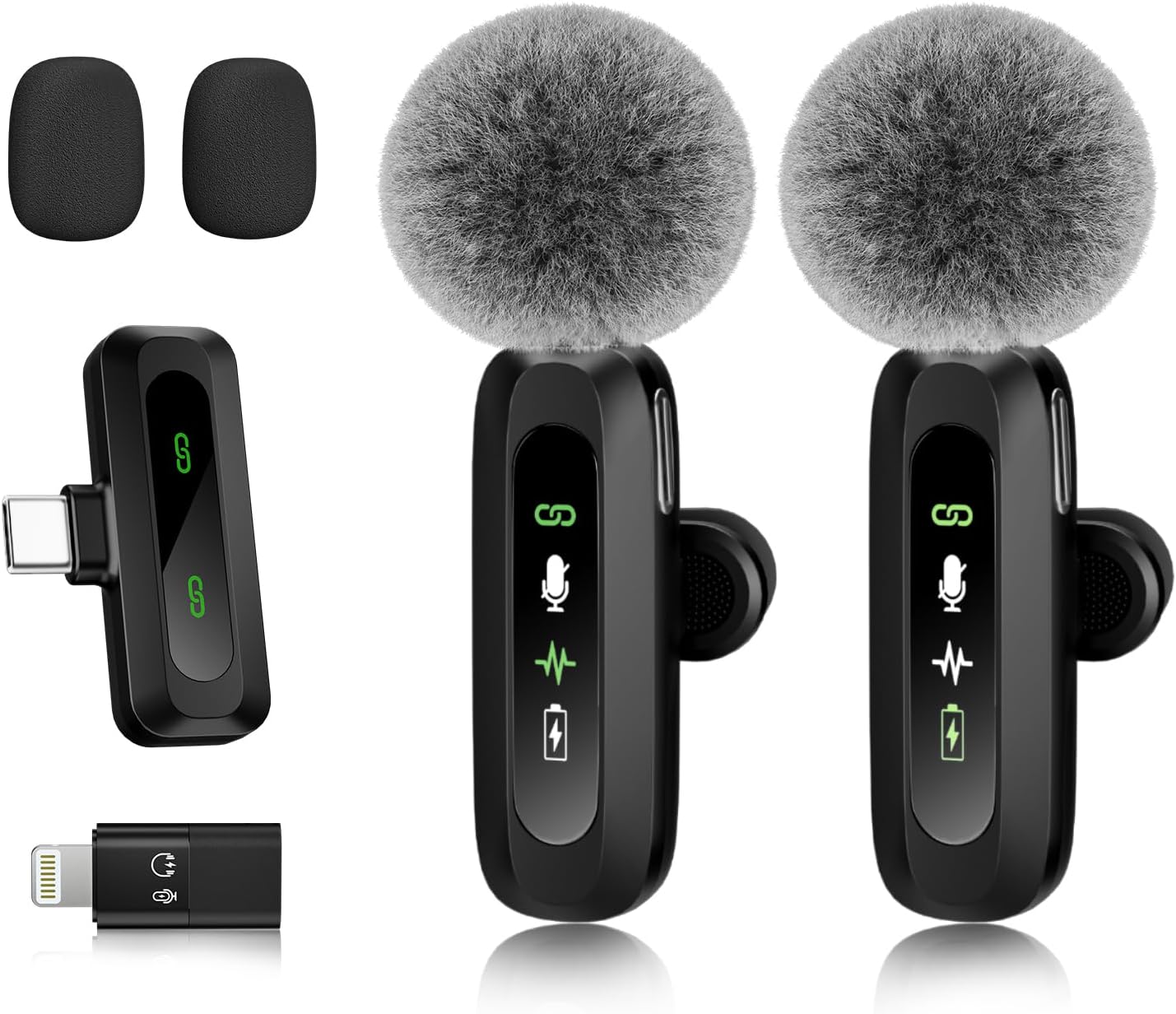 AXUAXU 2025 Upgraded Mini Wireless Lavalier Microphone with LED Display, USB-C Clip-on Mic for iPhone, iPad, Android, PC, Small Lapel Mic for Recording YouTube Video Podcast Vlog