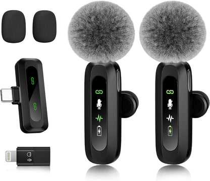 AXUAXU 2025 Upgraded Mini Wireless Lavalier Microphone with LED Display, USB-C Clip-on Mic for iPhone, iPad, Android, PC, Small Lapel Mic for Recording YouTube Video Podcast Vlog
