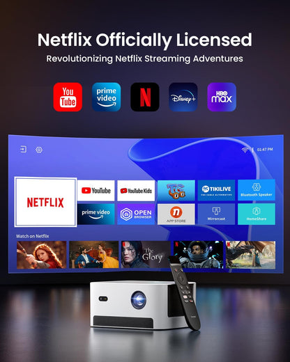 Dangbei Neo Mini Portable Projector 1080P, 540 ISO Lumens, Netflix Officially-Licensed,180" Display, 2x6W Dolby Audio, HDR10, Auto Focus, DLP Projector with WiFi and Bluetooth