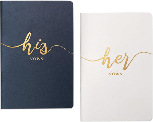 Vekola Vow Books for Wedding His and Hers Elegant Gold Foil Set of 2 Wedding Notebook with 28 Pages (Navy Blue+White)