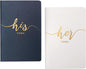 Vekola Vow Books for Wedding His and Hers Elegant Gold Foil Set of 2 Wedding Notebook with 28 Pages (Navy Blue+White)