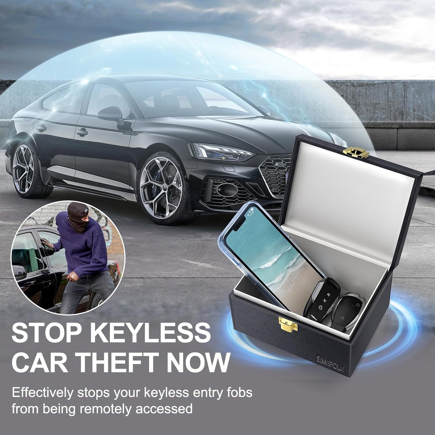 Samfolk Faraday Box with Faraday Pouchs, Faraday Box for Car Keys,RFID Key Fob Protector Anti-Theft Key Fob Box, Anti-Theft Cages for Car Keys, Phone and Credit Card
