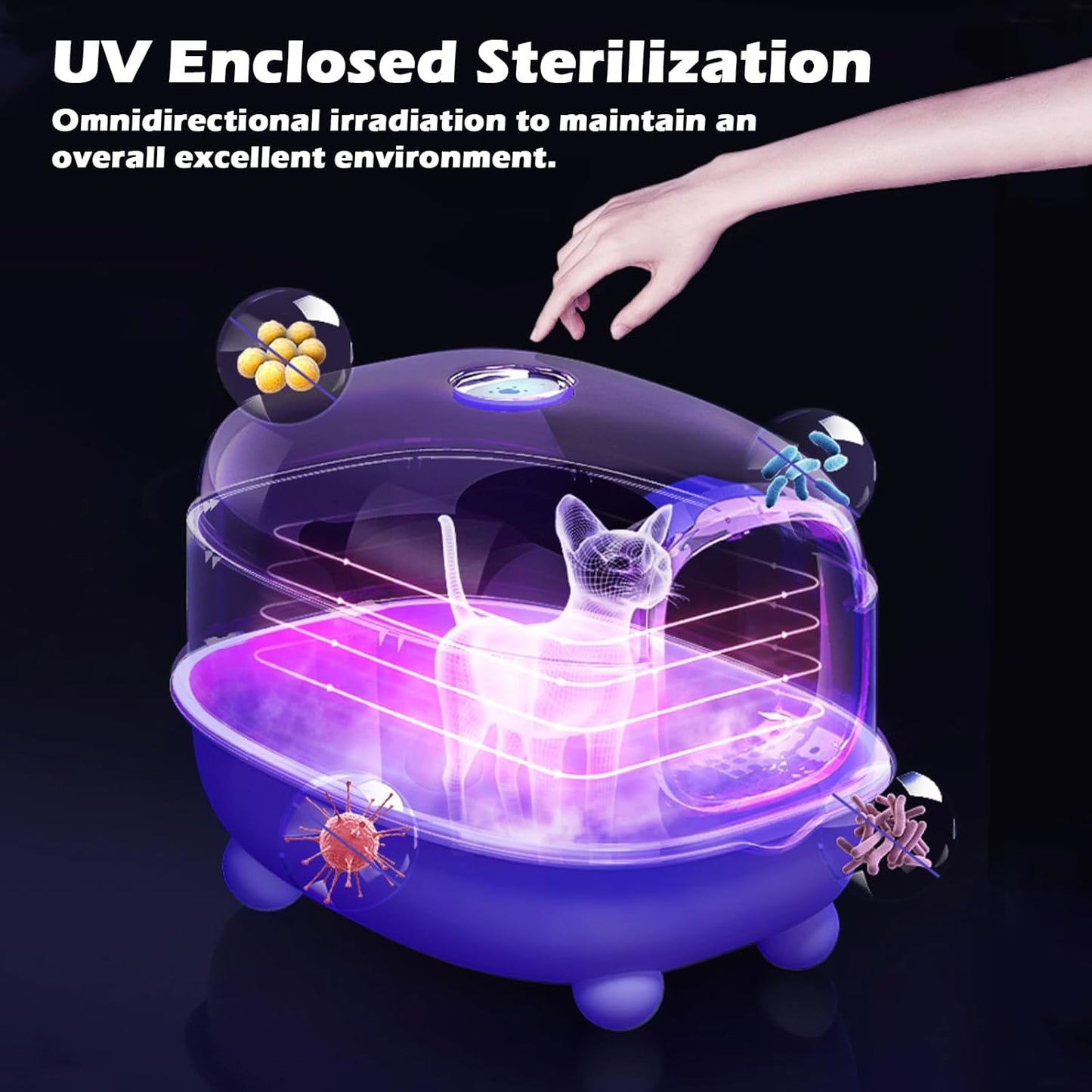 Ultra Large Fully Enclosed Cat Litter Box,Self Cleaning Cat Litter Tray for Cats with Automatic Anti-Sand Cage,Easy to Clean,Deodorize,Splash Proof Litter Box with Lid,55x38x36cm (Blue)
