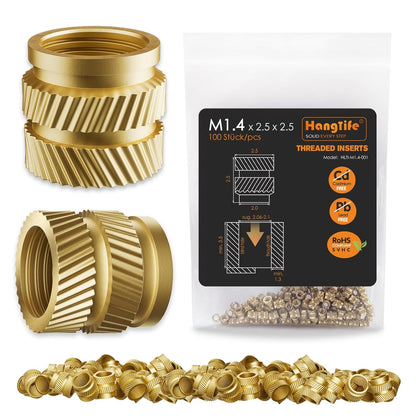 HANGLIFE Heat-Set Threaded Inserts, M3 Heat Set Insert for 3D Printing Components and Plastic Parts - Brass Metric Knurled Nuts (100 Pieces)