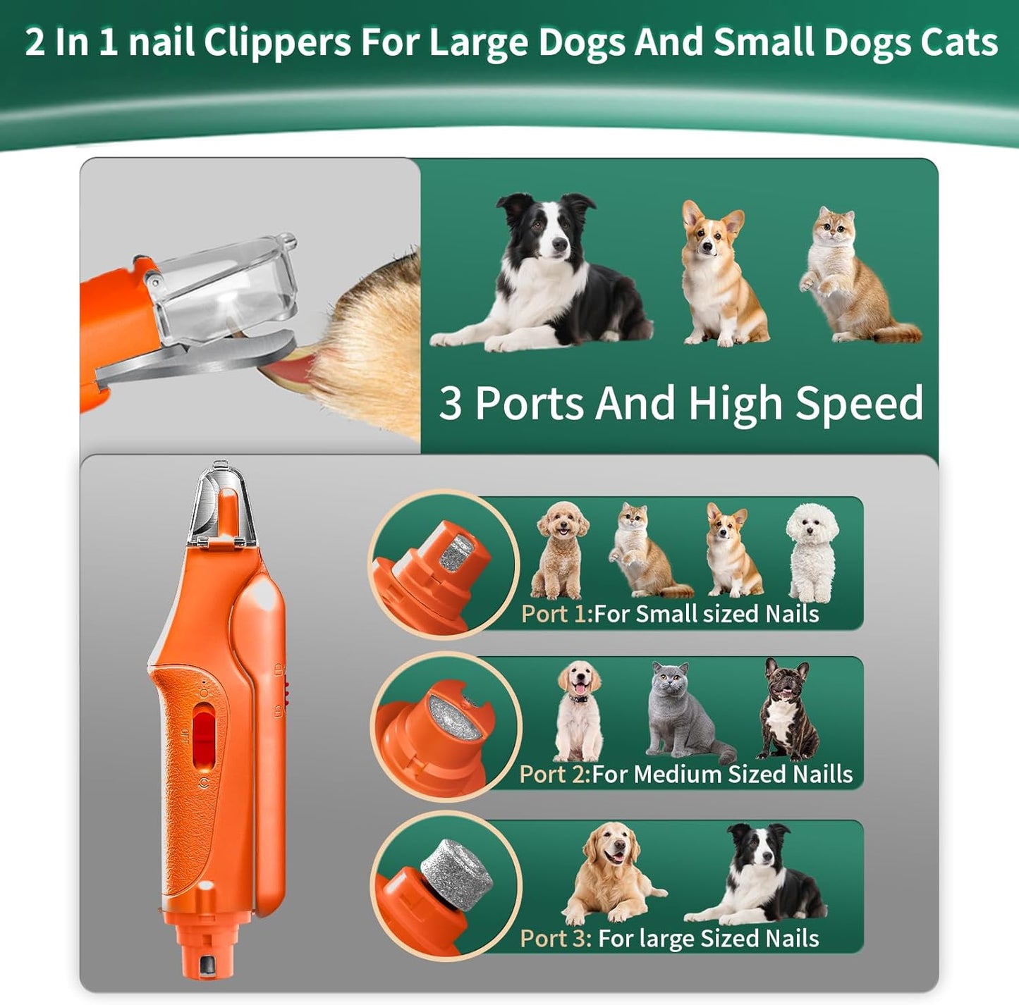 CATPICK 2-in-1 Cat Nail Clippers & Dog Nail Clippers Trimmers for Large Medium Small Dogs Cats Claw Trimmer Quick Sensor and Safety Guard USB Rechargeable with 2 LED Lights Dogs Nail Trimmer