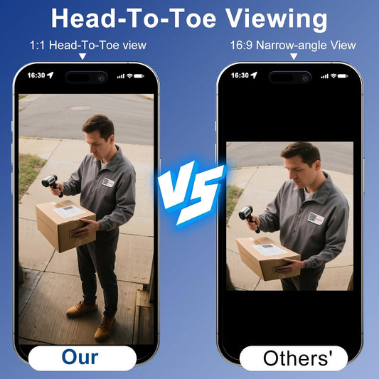 Doorbell Camera Wireless, Head-to-Toe Video, 2K HD Live View, Two-Way Talk,Smart Video Doorbell with Chime,no Subscription,Battery Powered,Motion Detection &Alerts,Works with Alexa &Google(2.4G WiFi)