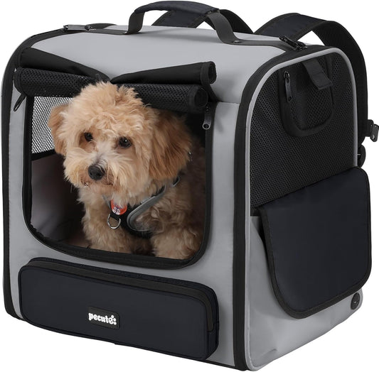 Pecute Cat Backpack, Dog Backpack Carrier with Widened Interior Space,Stable and Secure Pet Car Seat for Sitting and Lying, Breathable Pet Transport Bag Suitable for Hiking, Trekking, Car TravelGray