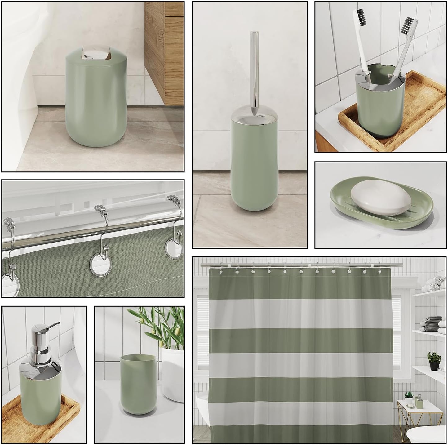 Clara Clark Bathroom Set - Gray Bathroom Accessories Set, Bathroom Sets with Shower Curtain and Rugs, 23PC Shower Curtain Set with Liner, Soap Dispenser, Soap Dish, Toilet Brush Holder, and Trash Can