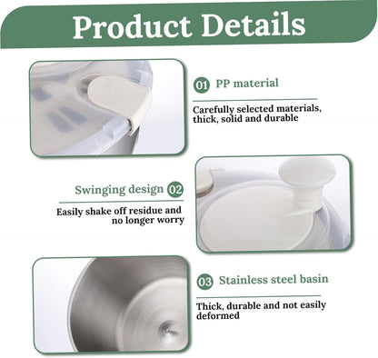 Salad Spinner 5L Dual Layer Stainless Steel & PP Lettuce Spinner with Lid & Rotating Handle Multi-Purpose Quick Dry Fruit and Vegetable Wash for Kitchen