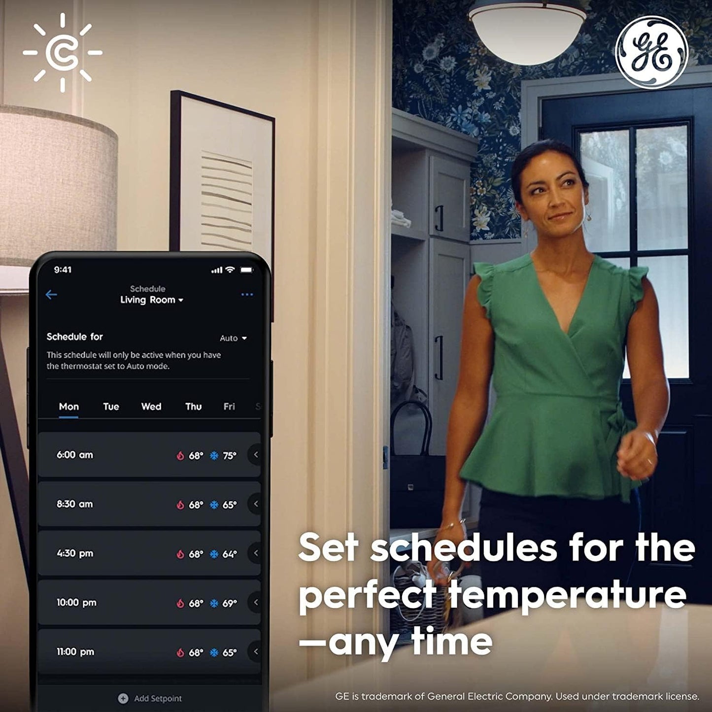 GE CYNC Smart Thermostat, Programmable Wi-Fi Thermostat, Works with Alexa and Google Home, Black, Medium