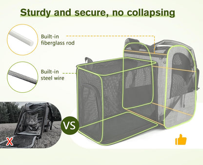 Pecute Pet Carrier Backpack, Dog Carrier Backpack Expandable with Breathable Mesh for Pets ＜6kg, Pet Backpack Carrier for Hiking Travel Camping Outdoor