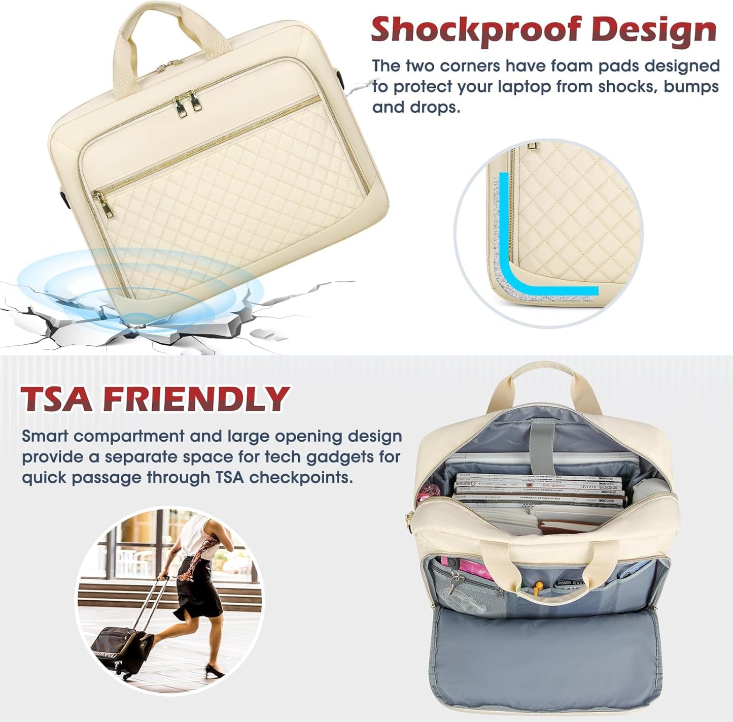Laptop Bag 17 Inch Laptop Briefcase for Women Waterproof Computer Messenger Bag Professional Laptop Case for Business Work - PuriLite