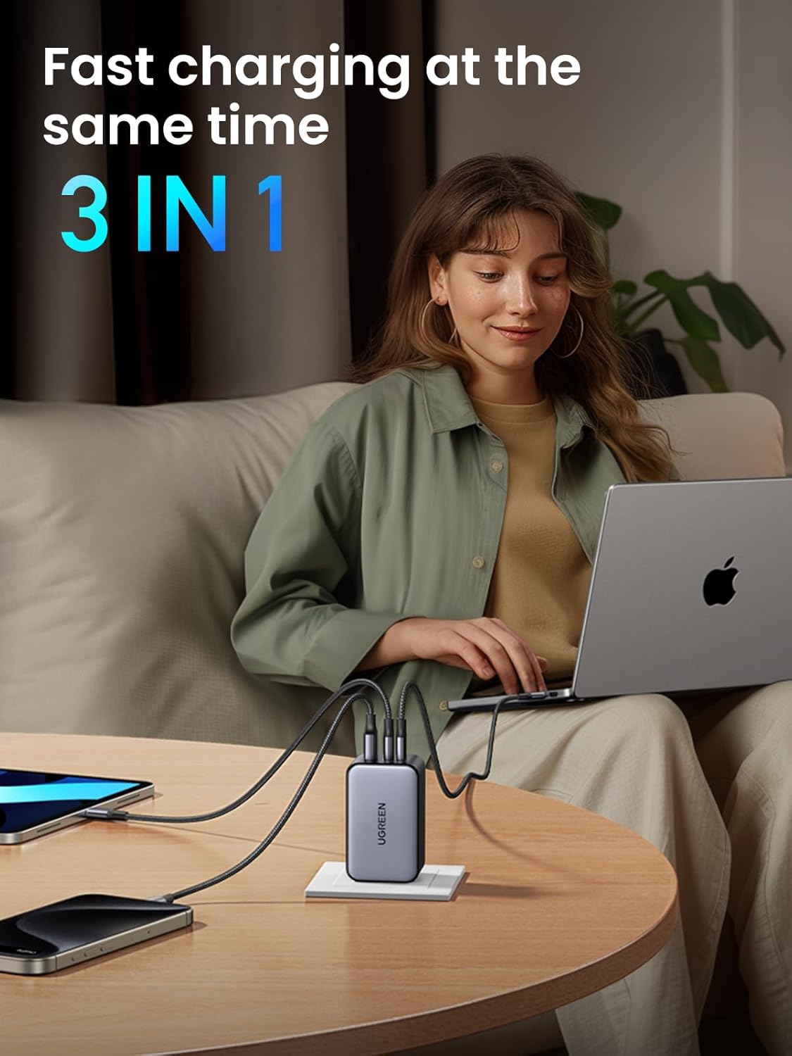 UGREEN 100W USB C Charger Block, Nexode X GaN 3-Ports Mini Charger Brick with GaN Infinity™ Chip Support PPS Super Fast Charge for MacBook Pro/Air, iPad, ThinkPad, iPhone 16/15, Galaxy S24/S23, Pixel