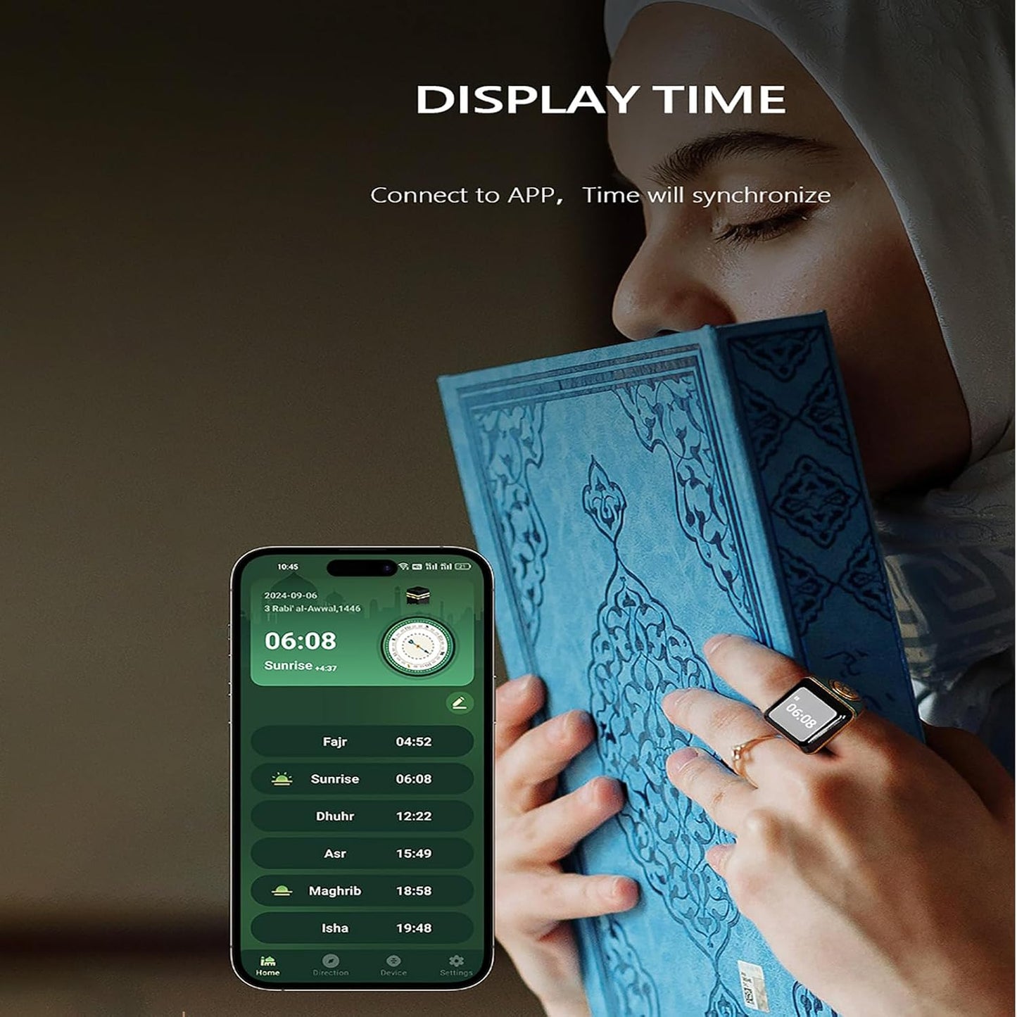 Yuentoen Smart Tasbih Ring, Muslim Digital Ring with 0.49in Display,Tasbih Tally Clicker Finger Counter,Prayer Time Vibration Remind, Counter Prayer Reminder (Color:Black, Size:22mm)