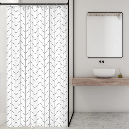 Riyidecor Stall Small RV Gray White Grey Bathroom Shower Curtain Liner 36Wx72H Inch Half Single Narrow Walkin Standing Little Size Dorm Chevron Herringbone Geometric Tiny Fabric Polyester Waterproof