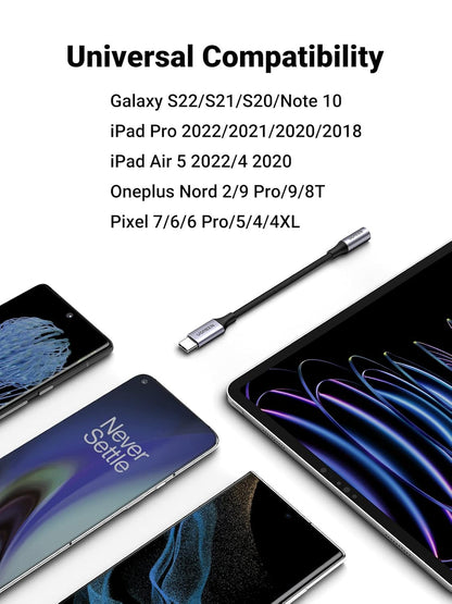 UGREEN USB C to 3.5mm Headphone Audio Adapter, HiFi DAC Stereo 24bit/96kHz USB C to Aux Jack, Dongle Earphone Compatible with iPhone 15 Pro, iPad, Galaxy S24 S23 Ultra, Pixel, 10cm