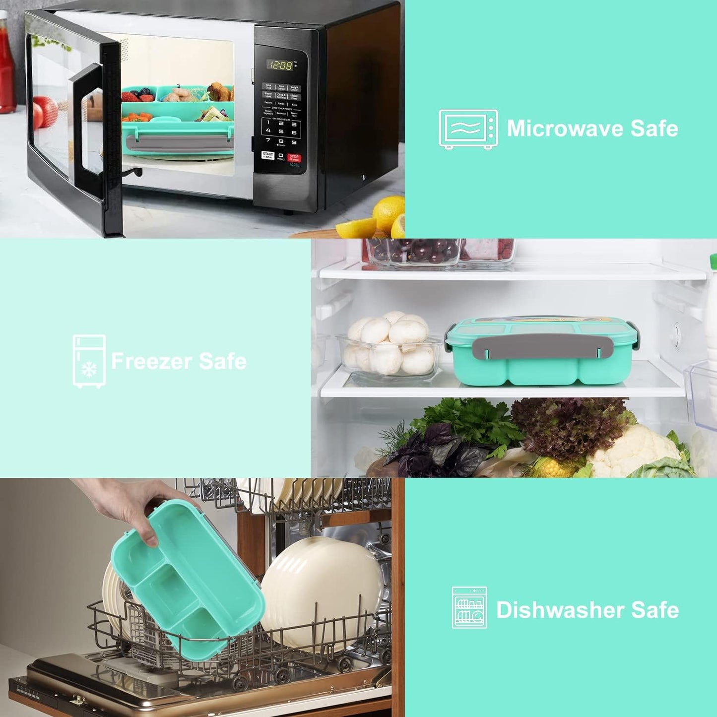 MaMix Bento Lunch Box Adult, Kids, Lunch Containers for Adults/Kids/Students,1300ML-4 Compartment (Blue)