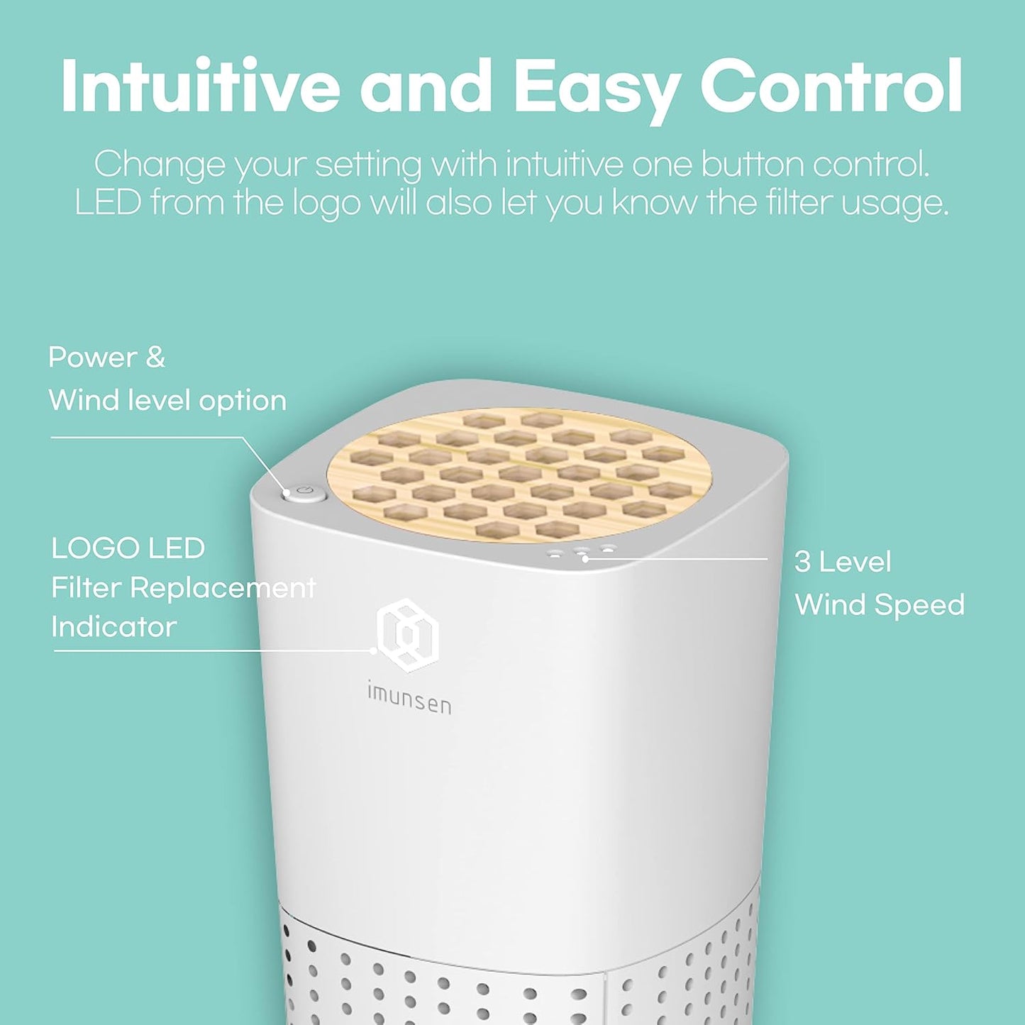 IMUNSEN M-003B Portable Air Purifier with Cypress Wood Filter, H13 True HEPA Filter, Captures Smoke, Odors, Mold, Allergens, USB Port 5V for Car, Desk and Office, Made in Korea – Black - PuriLite
