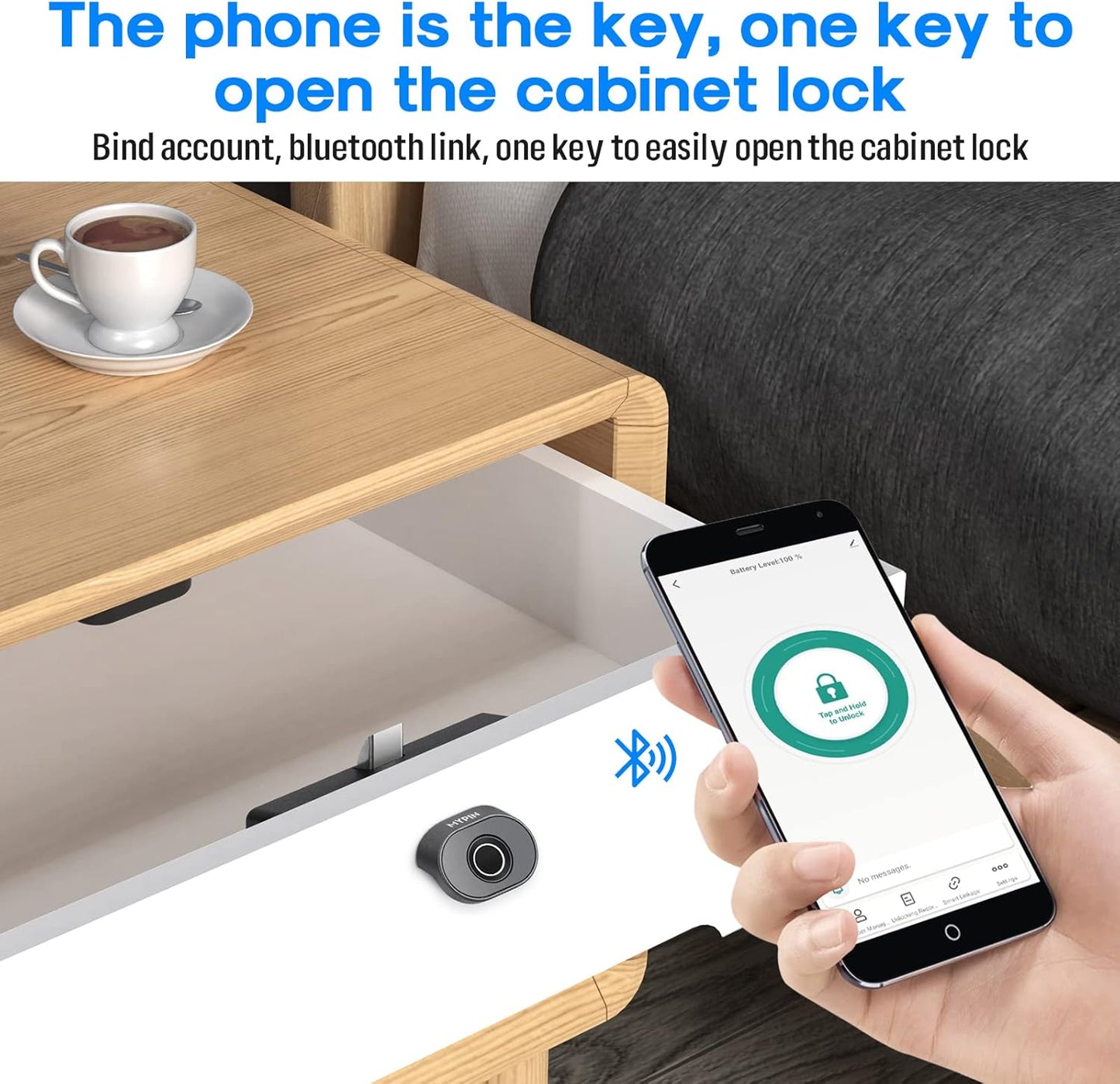 Bluetooth Fingerprint Cabinet Lock with Phone/Watch App Unlock, Smart Biometric Cabinet Lock, Keyless Hidden File Drawer Wardrobe Lock, Child Safety Electric Fingerprint Lock,DIY Wooden Furniture Lock