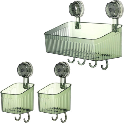 uxcell 1Set Suction Cup Shower Caddy with Hooks, 3Pcs Suction Cup Shower Organizer Shelf Wall Mount Dispenser Rack Storage Shelf for Bathroom Kitchen, Green