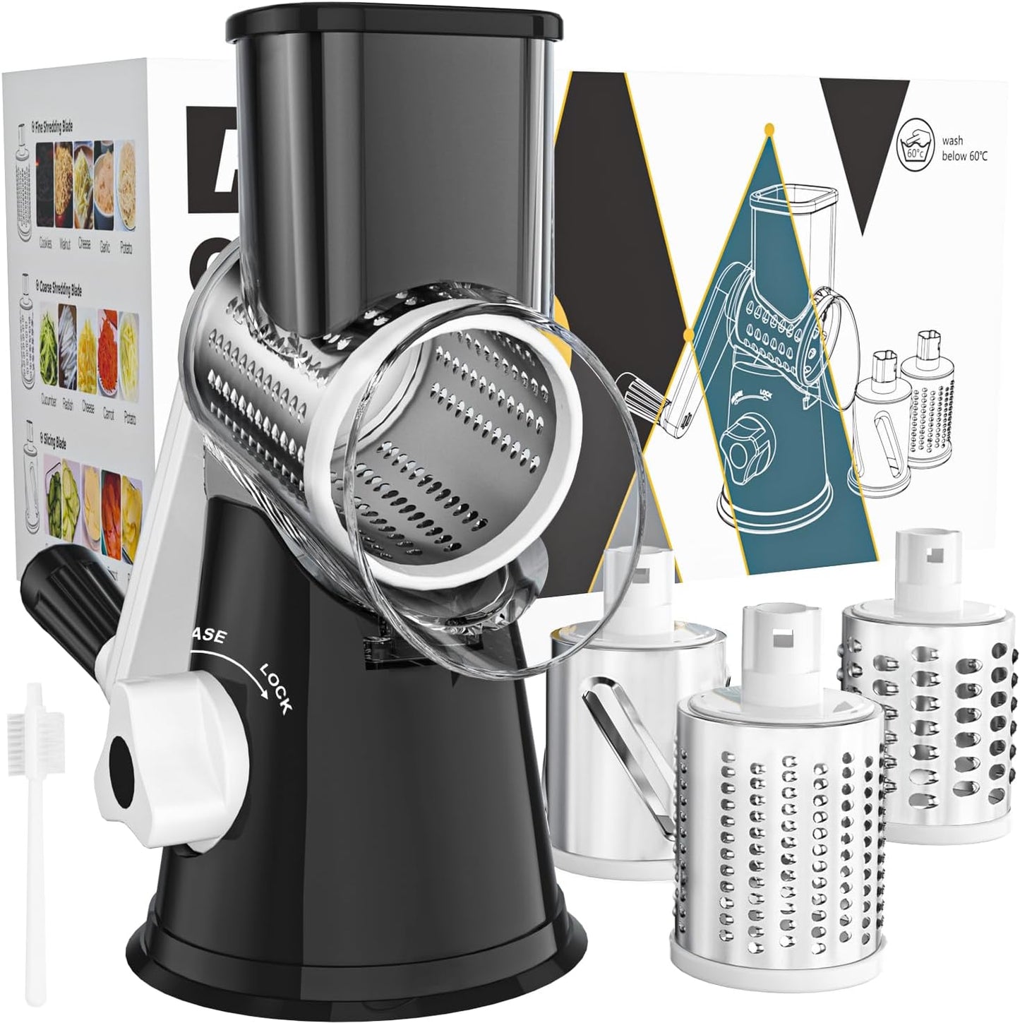 Purilite Select Rotary Cheese Grater with 3 Stainless Steel Blades