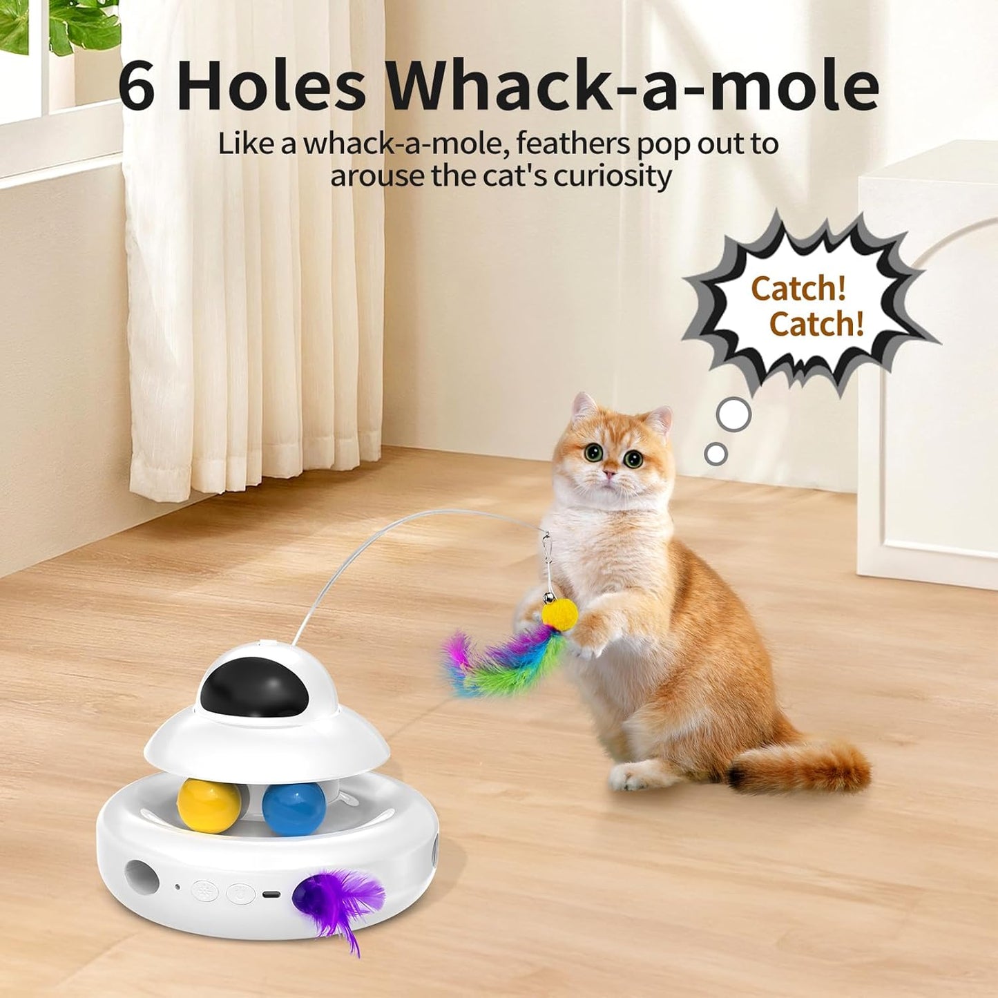 MOHAYA Interactive Cat Toys for Indoor Cats,4-in-1 Automatic Kitten Toy,Motion Activated Electronic Fluttering Butterfly,Track Balls, Moving Feather Toys for All Breeds,USB Rechargeable