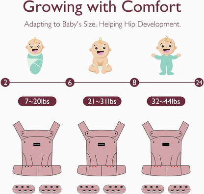 Momcozy Baby Carrier, Ergonomic Lightweight Infant Carrier, Khaki Easy to Put On, 3D EVA Lumbar Support, X-Strap Design for Weight Distribution, Ideal for Hands-Free Parenting，7-45lbs