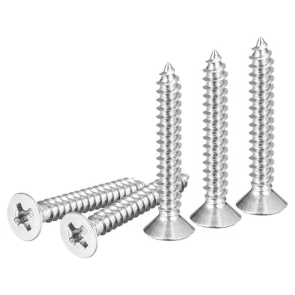 DTGN 100Pcs #6x1/2 Flat Head Wood Screws, 304 Stainless Steel Phillips Self Tapping Screws - Good for Woodworking, Furniture - Silver
