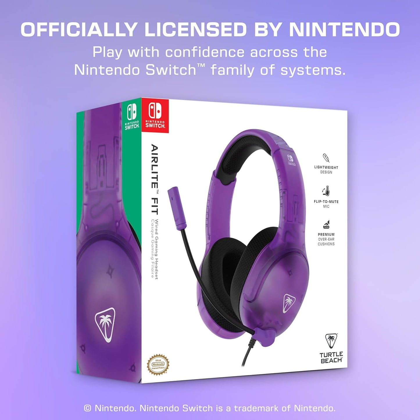 Turtle Beach Airlite Fit Officially licensed Nintendo Wired Gaming Headset for Nintendo Switch – Ghost Purple
