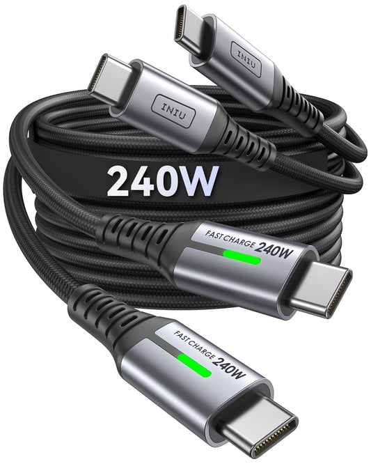 INIU 240W USB C to C Cable, [3.3ft, 2-Pack] Fast Charging Type C Charger Cord, Braided High Speed USB-C Cable for iPhone 16 15 Pro Max, Samsung Galaxy S25 S24, MacBook Air, iPad, Switch, Pixel 9 etc
