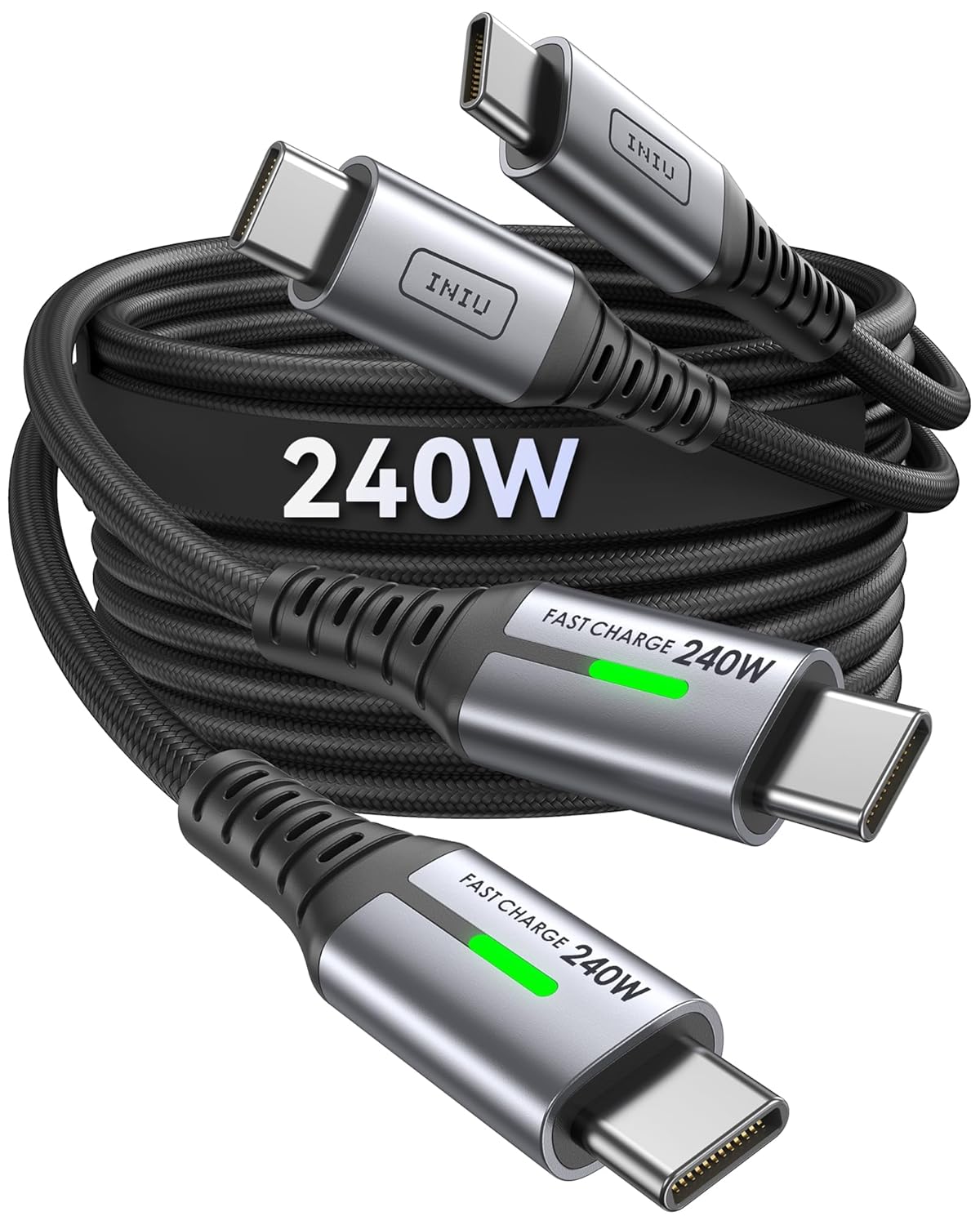 INIU USB C to USB C Cable, 240W 6.6ft Fast Charging Cord, Braided USBC to USBC Phone Charger Cable for Phone 16 15 Pro Max S24 S23 Laptops iPad Switch Steam Deck etc