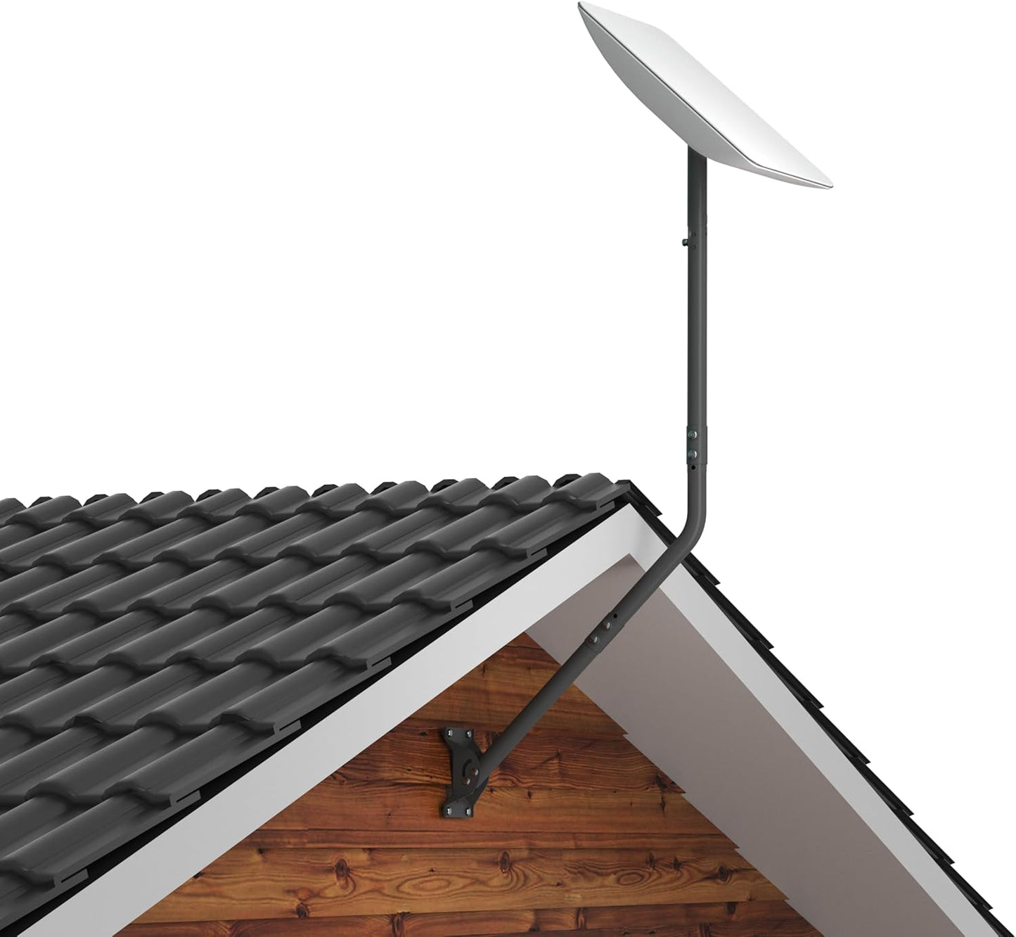 CEKAY Universal Mounting Pole (Diameter 1 1/2", Length 51") - J Pole Mount for Antenna & Starlink Dish & Weather Station - Adjustable Pivot/Lock Bracket for Wall, Eave or Roof Mounting