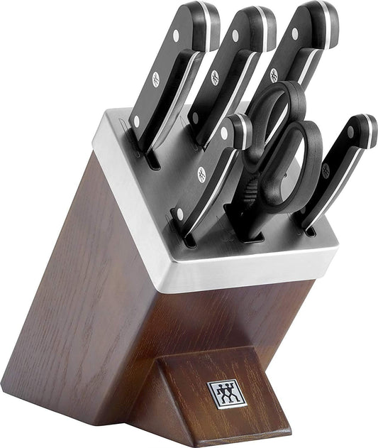 ZWILLING Gourmet 7-Piece Self Sharpening Block Set | Set Contains : 4" Paring | 6" Utility | 5" Tomato/Utility | 8" Bread | 8" Chef | Twin L Multi-Purpose Scissors