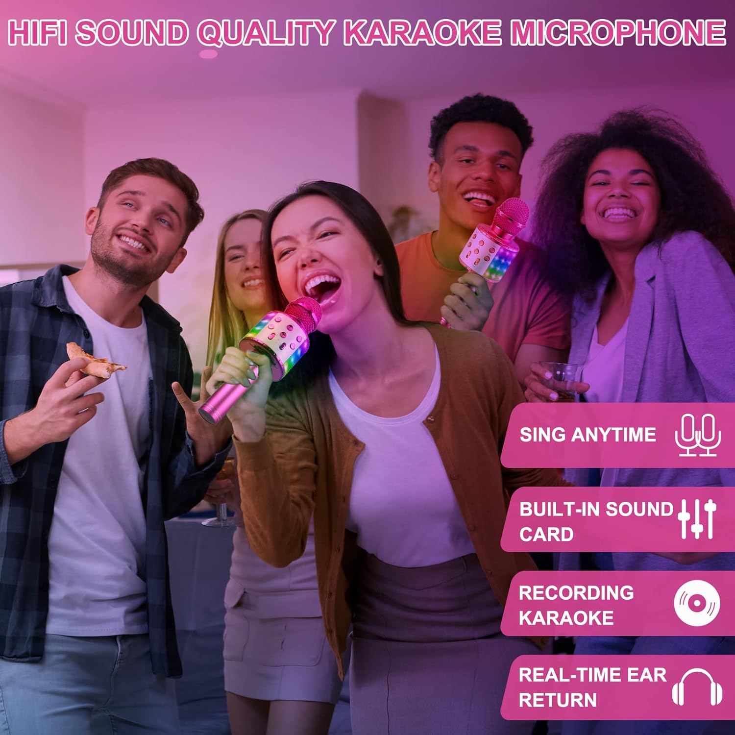 Portable Kids Bluetooth Karaoke Microphone with LED Lights – Wireless Karaoke Machine for Home, Parties, and Birthdays, Voice Changer, Echo Effects, Rechargeable Speaker, Ages 4-12 - PuriLite